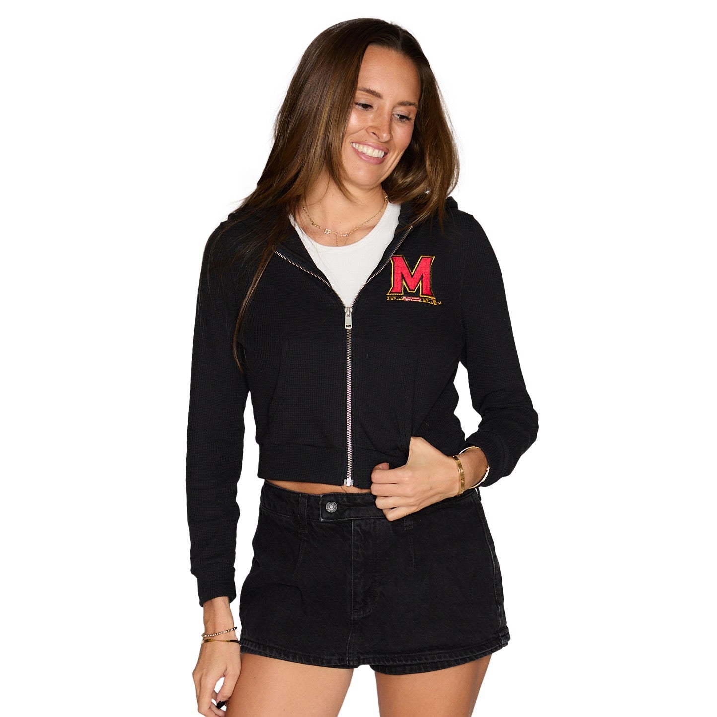 Maryland Terps Waffle Knit Zip Up Hoodie