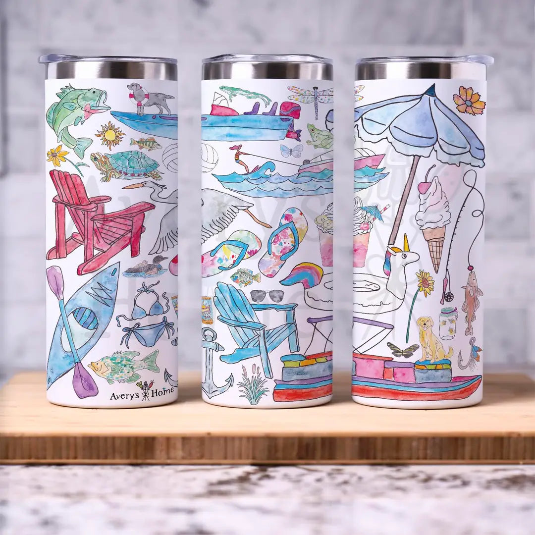 Lake Day Icons 20 oz Skinny Tumbler