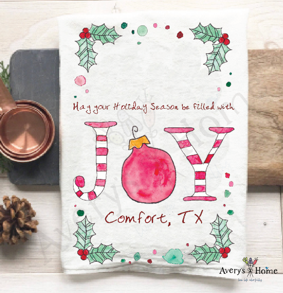 Holidays Filled with Joy dish towel, 27x27 flour sack cotton