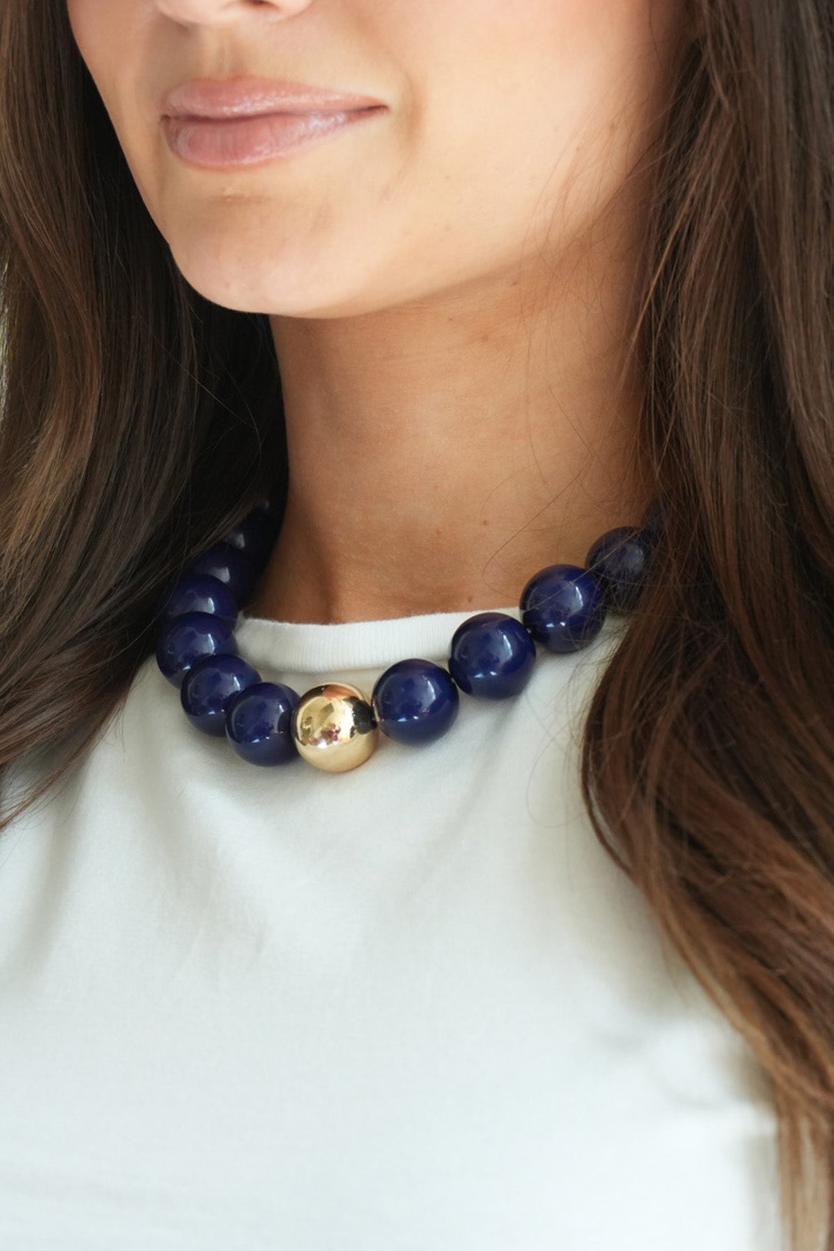 Marjorie Beaded Gumball Necklace in Midnight Blue