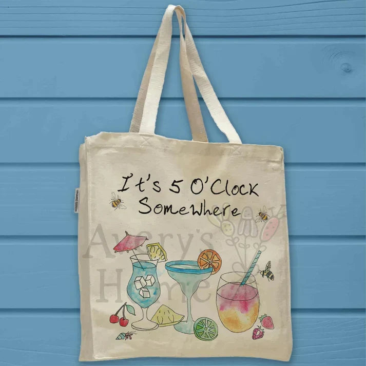 5 O'Clock Somewhere cotton tote bag, art by Avery Jackson