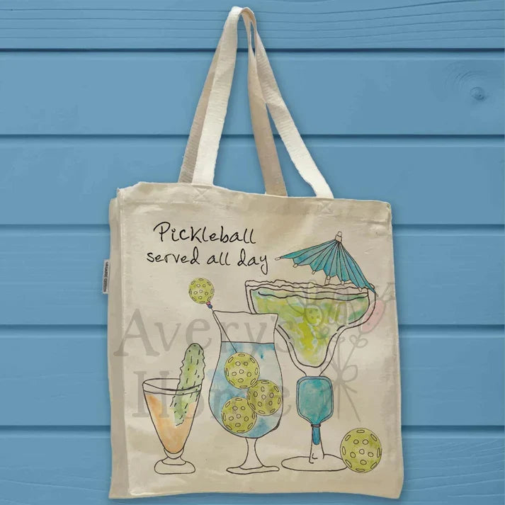 Pickleball Served cotton tote bag, art by Avery Jackson