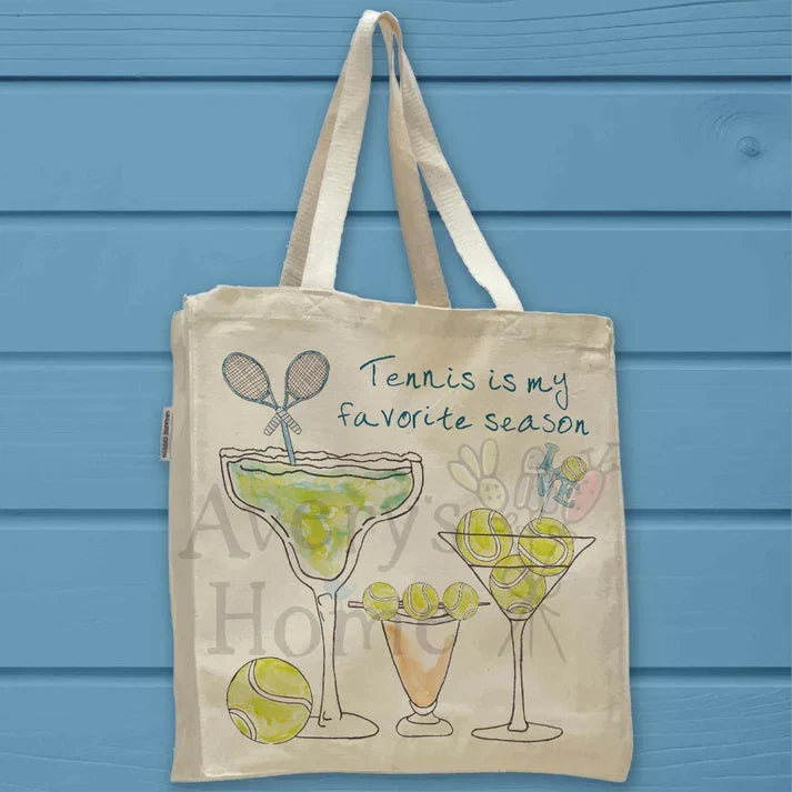 Tennis Season cotton tote bag, art by Avery Jackson