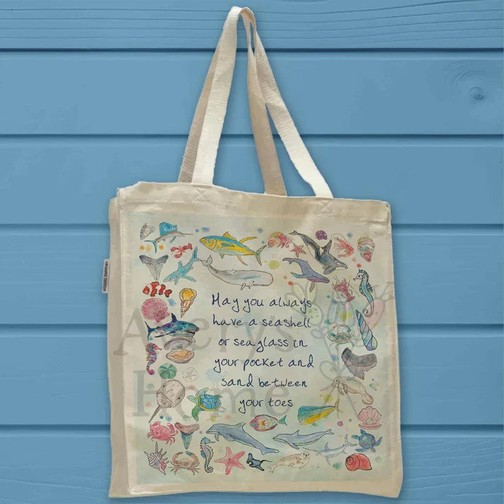 Ocean Blessing cotton tote bag, art by Avery Jackson