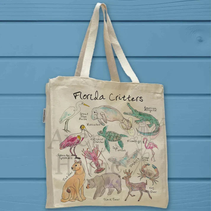 Florida Critters cotton tote bag, art by Avery Jackson