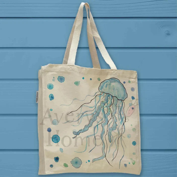 Jellyfish cotton tote bag, art by Avery Jackson