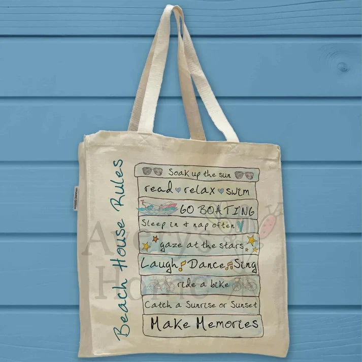 Beach House Rules cotton tote bag, art by Avery Jackson