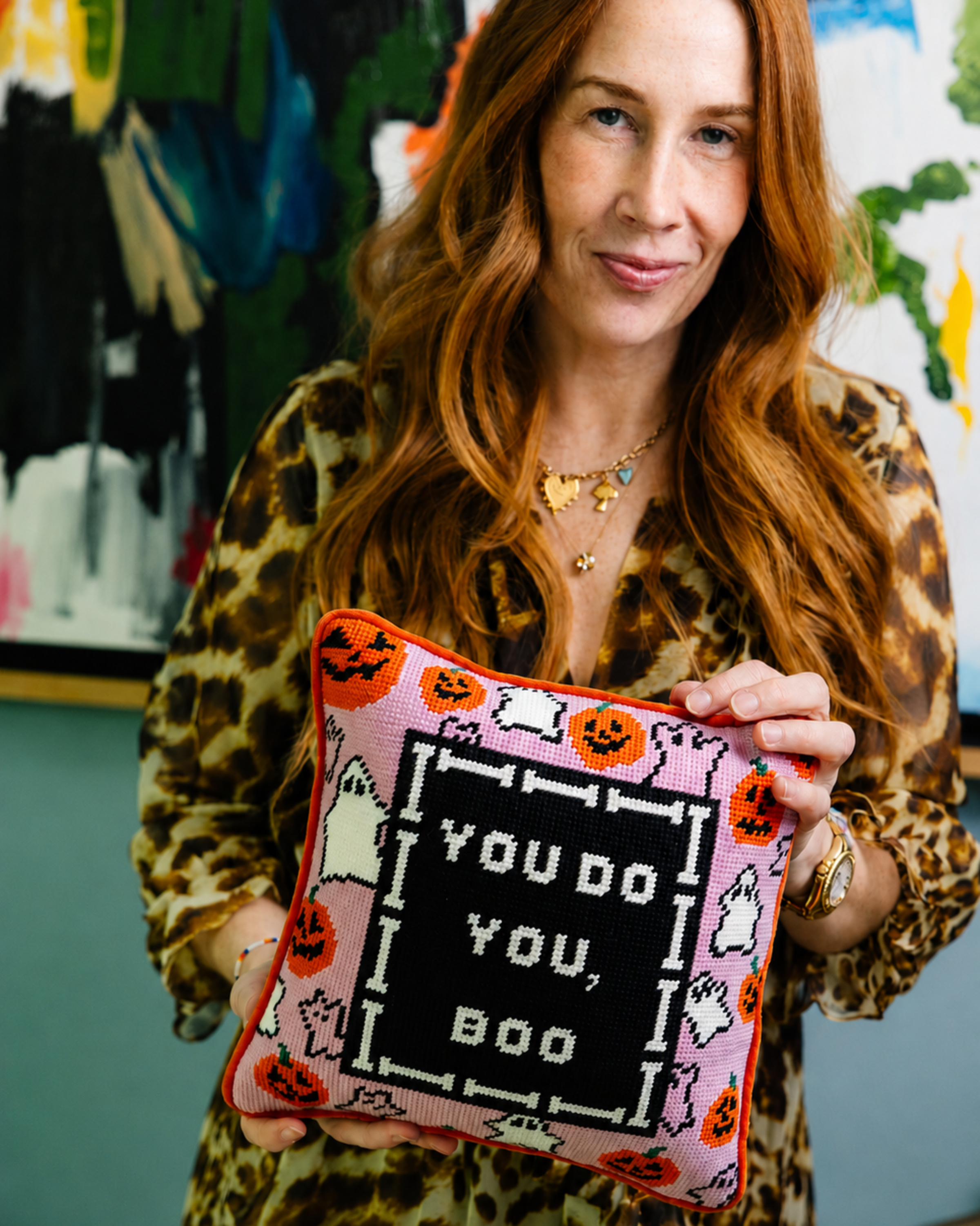 Boo Needlepoint Pillow