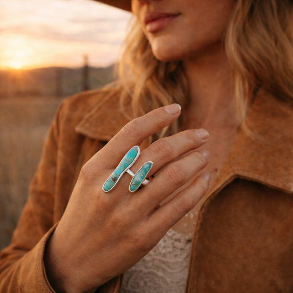Size Adjustable Blue Turquoise and Sterling Silver Ring
