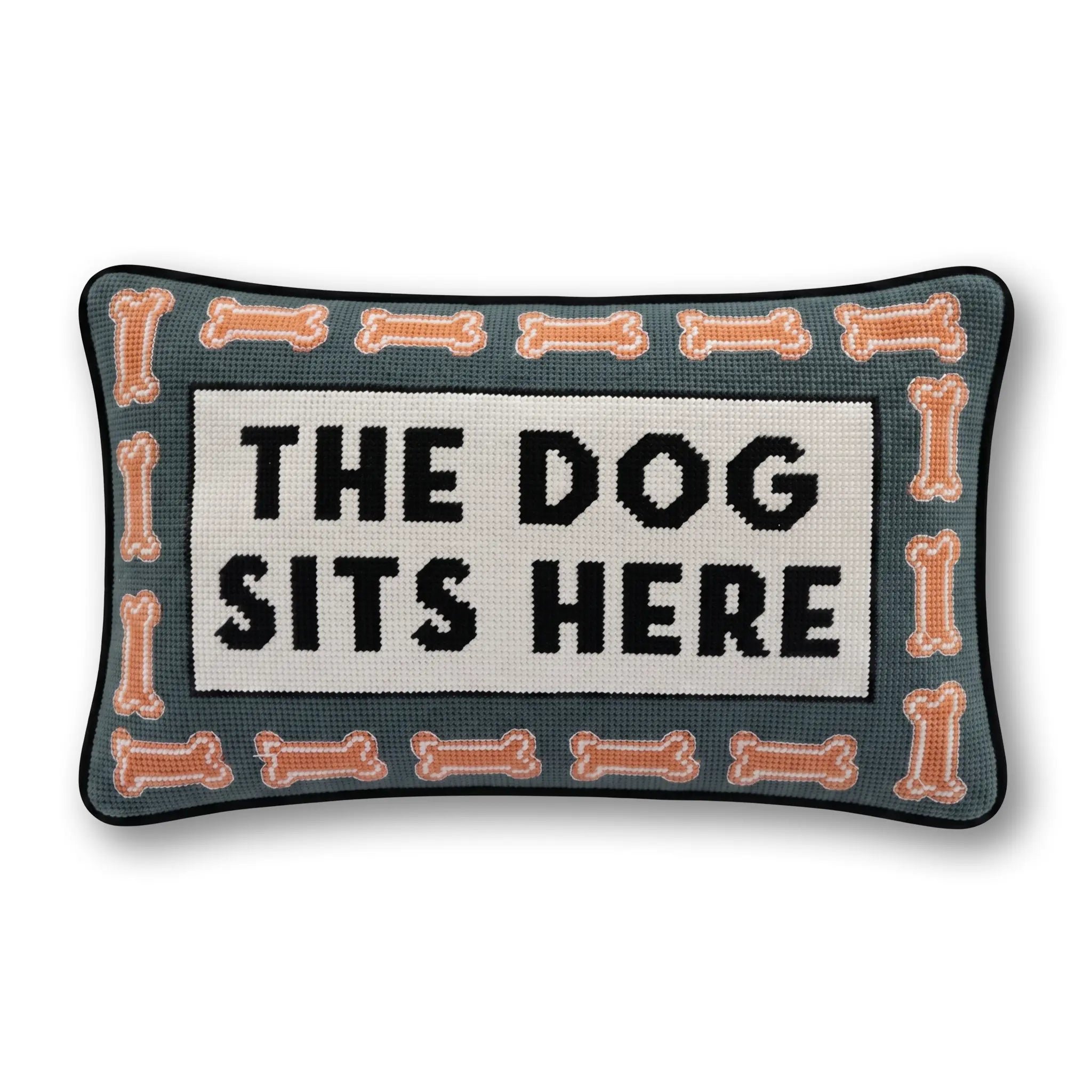 Dog Sits Here Needlepoint Pillow