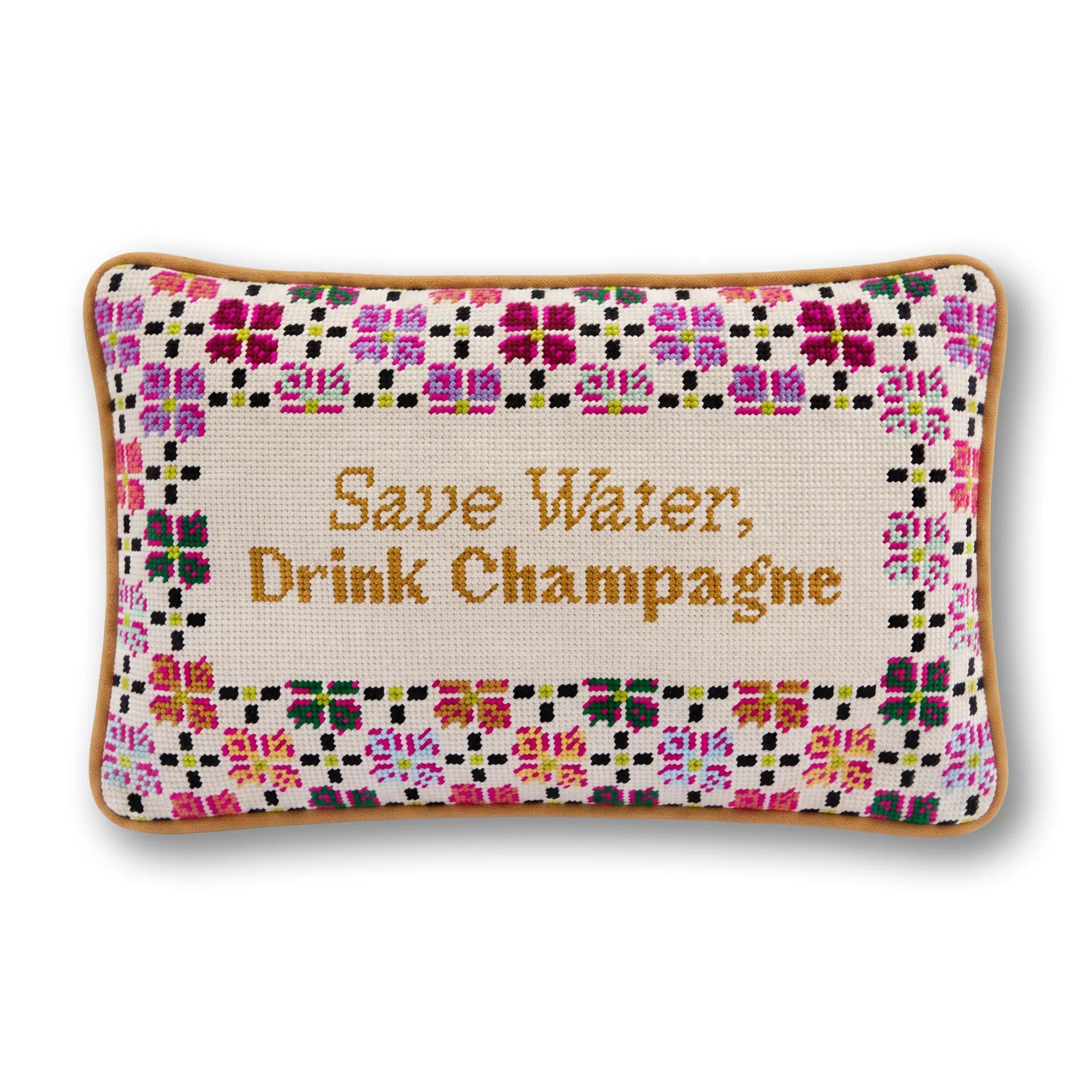Drink Champagne Needlepoint Pillow