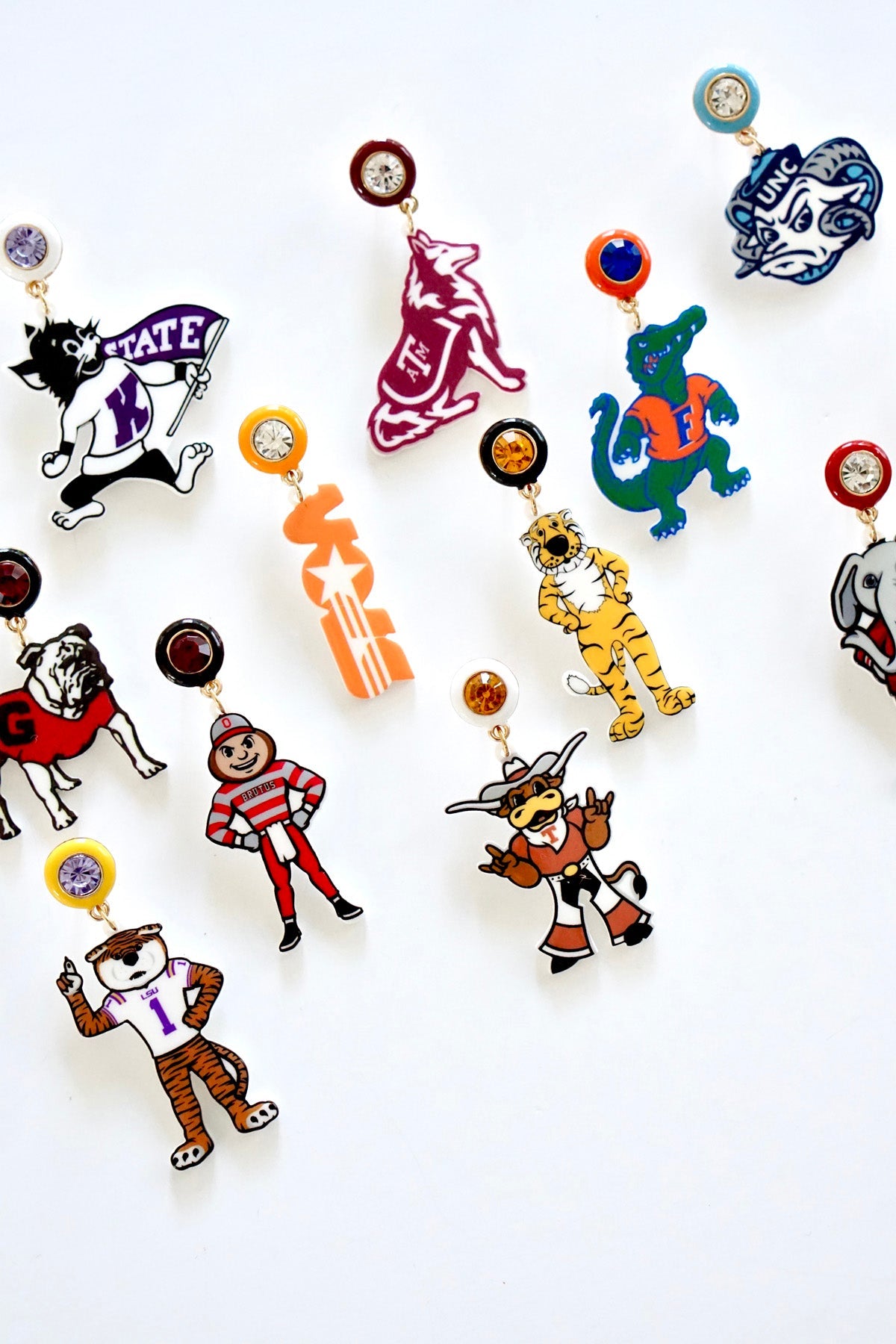 LSU Mike The Tiger Resin Mascot Earrings in Yellow/Orange/Purple