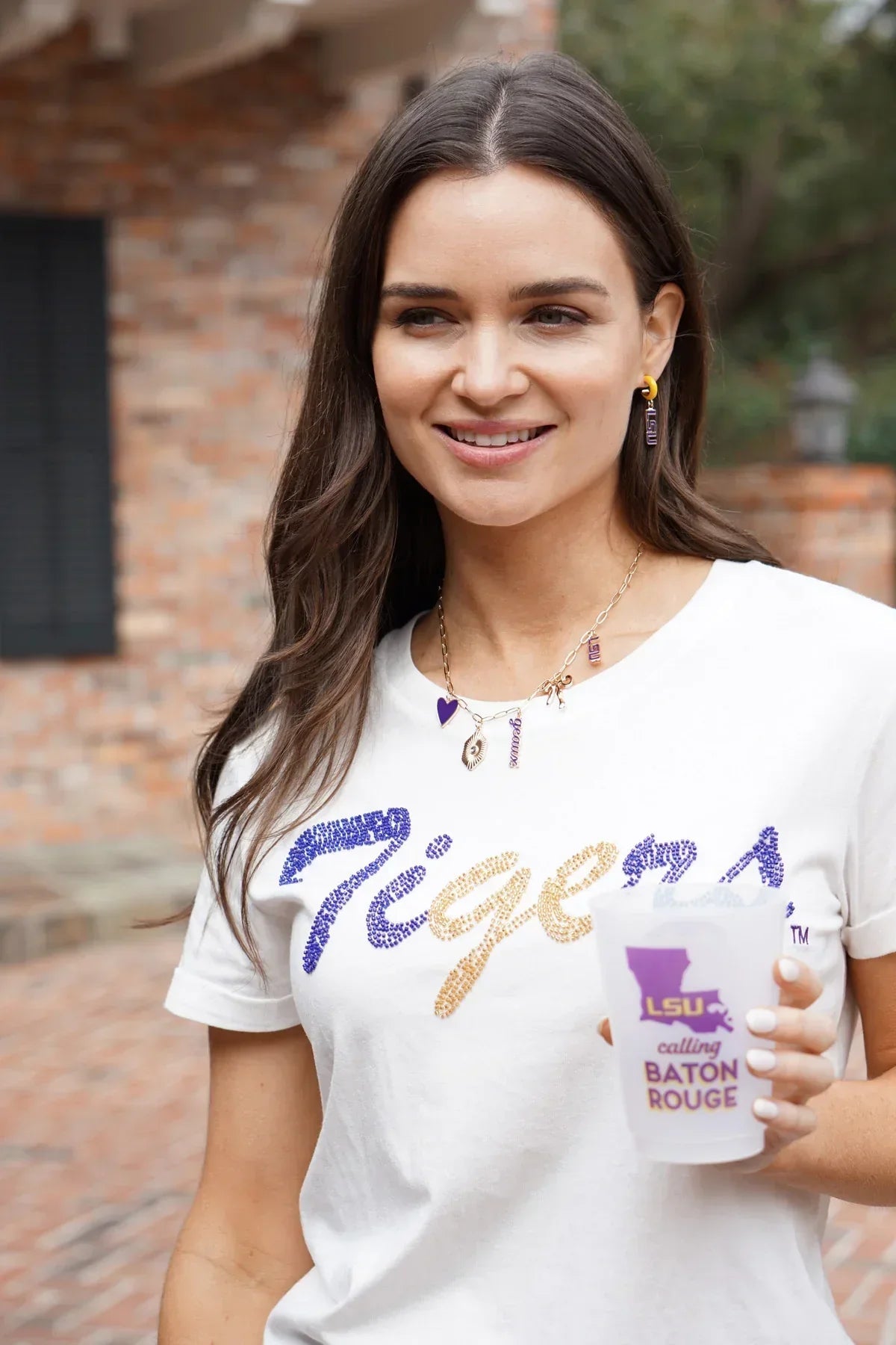 LSU Tigers Enamel Logo Huggie Hoop Earrings in Gold