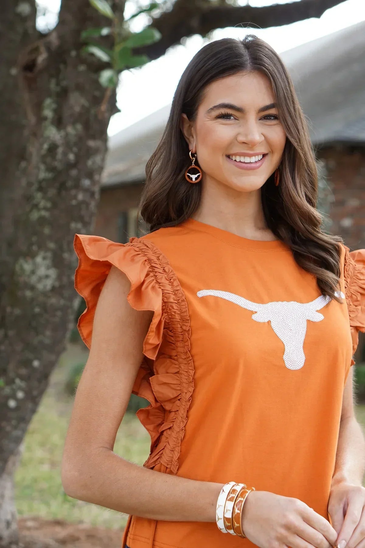 Texas Longhorns Sculpted Enamel Checkered Hinge Bangle in Burnt Orange/White