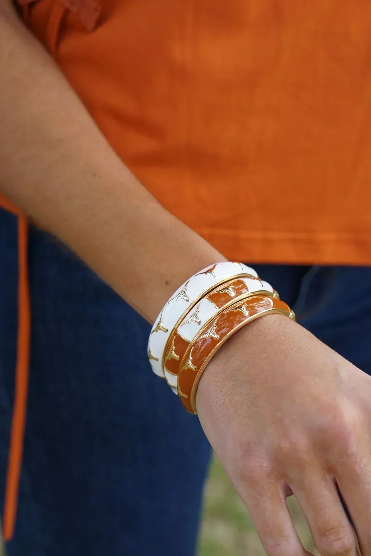 Texas Longhorns Sculpted Enamel Logo Hinge Bangle in Burnt Orange