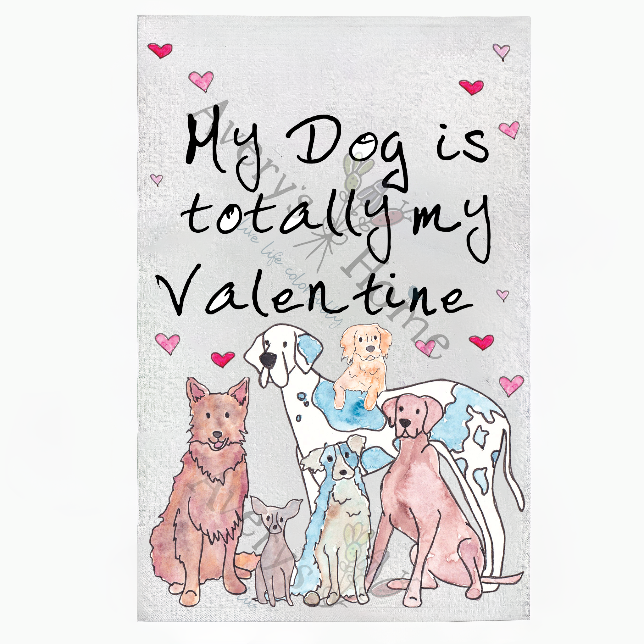 My Dog is Totally My Valentine dish towel design detail