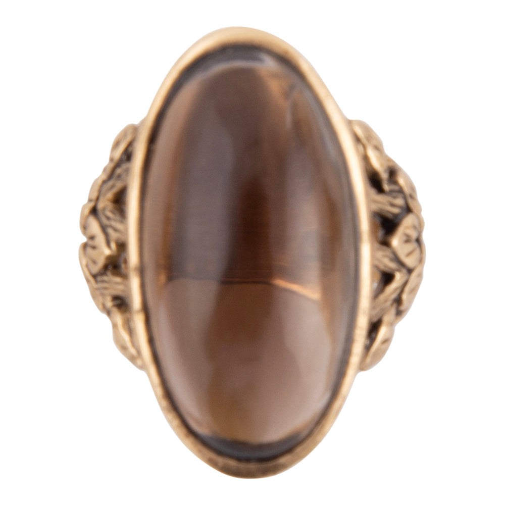 Enchanted Faceted Black Smoky Quartz Golden Ring