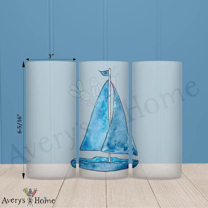 Navy Sailboat Frosted Drinking Glass