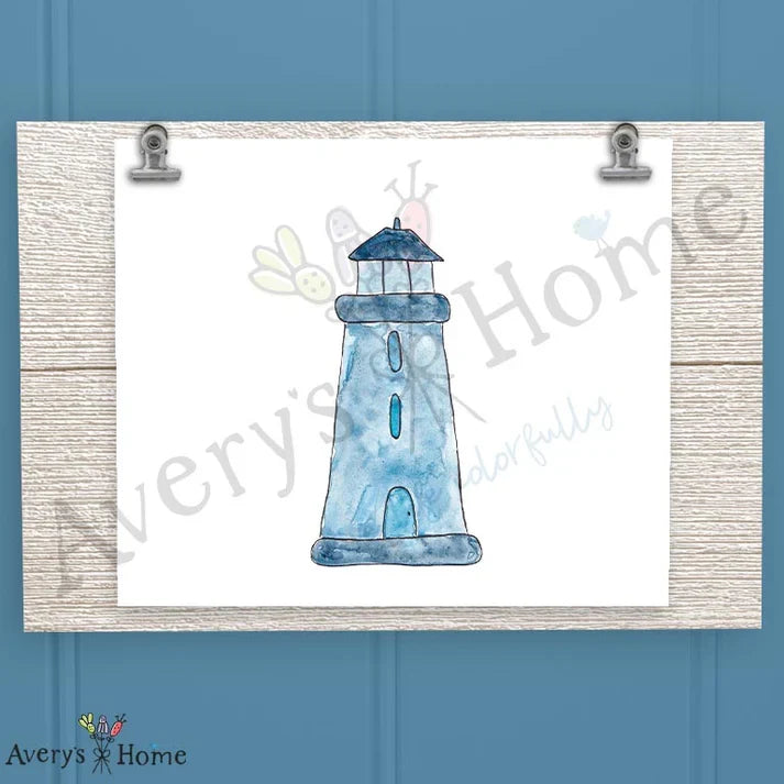 Blue Lighthouse Frosted Drinking Glass
