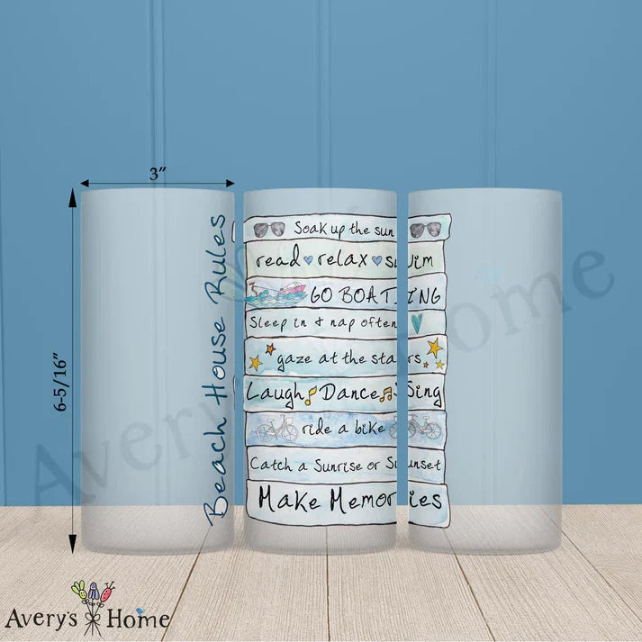Beach House Rules Frosted Drinking Glass