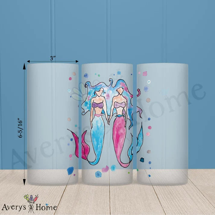 Mermaid Sisters Frosted Drinking Glass