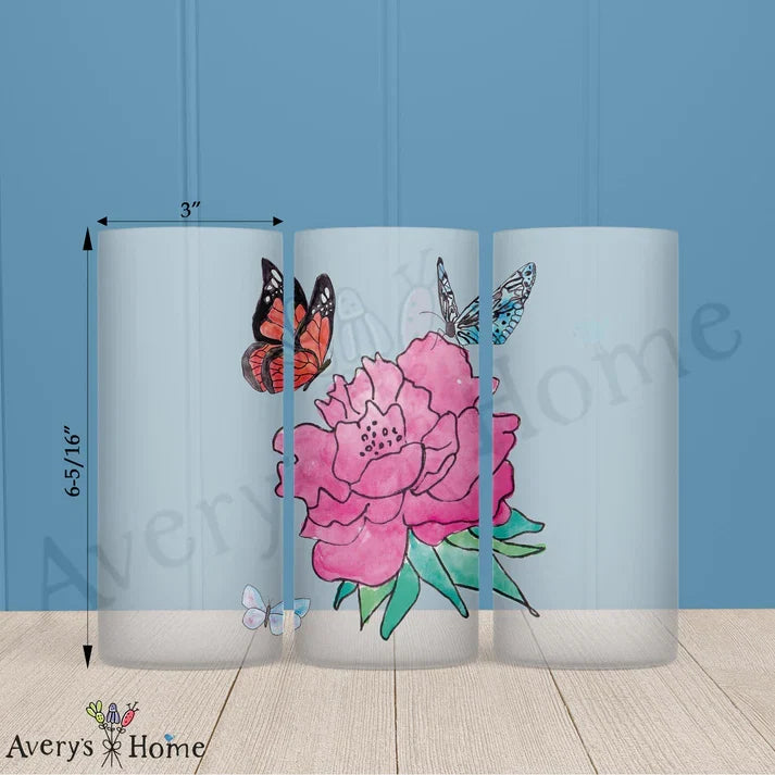 Flower & Butterflies Frosted Drinking Glass