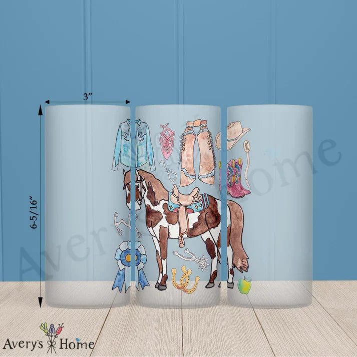 Western Horse Riding Frosted Drinking Glass