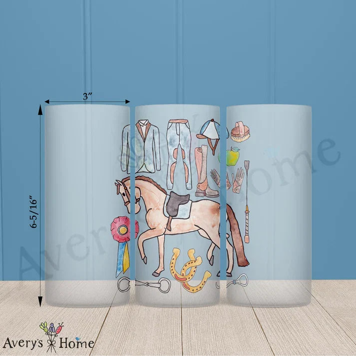English Equestrian Frosted Drinking Glass