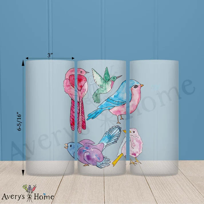 Colorful Birds Frosted Drinking Glass