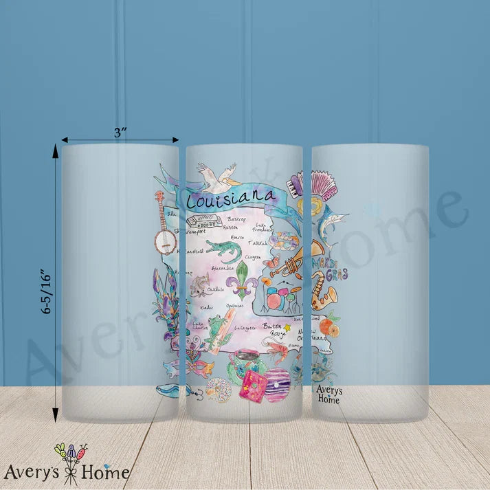 Louisiana State Map Frosted Drinking Glass