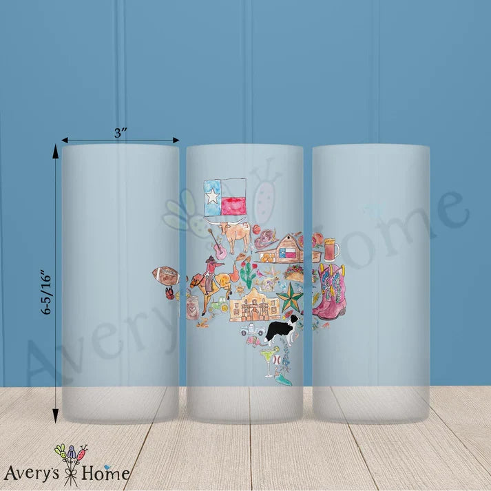 Texas State Icons Frosted Drinking Glass
