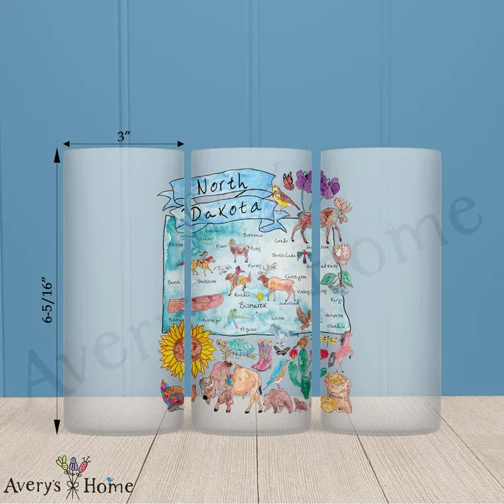 North Dakota State Map Frosted Drinking Glass