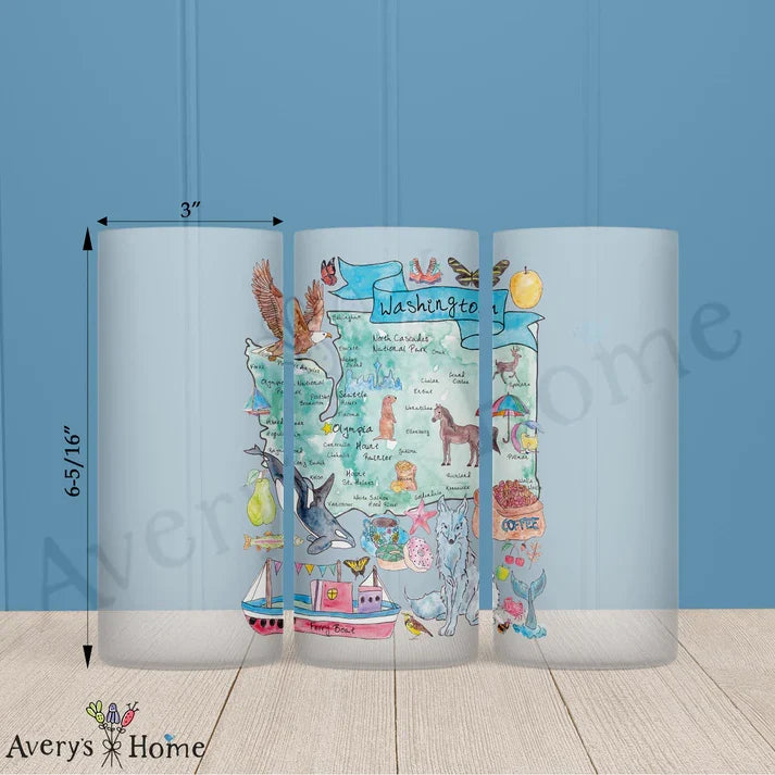 Washington State Map Frosted Drinking Glass