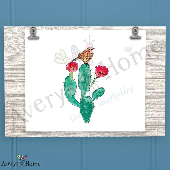 Flowering Cactus & Bird Frosted Drinking Glass