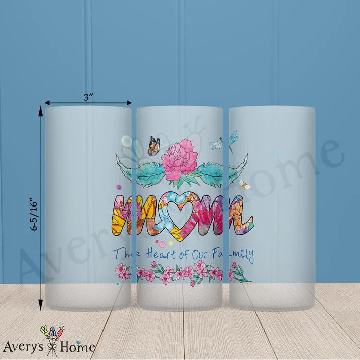 Mom is the Heart of the Family Frosted Drinking Glass