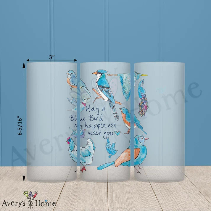 Blue Birds of Happiness Frosted Drinking Glass