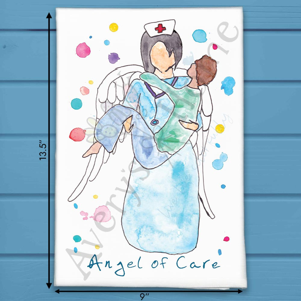Angel of Care flour sack dish towel, art by Avery Jackson