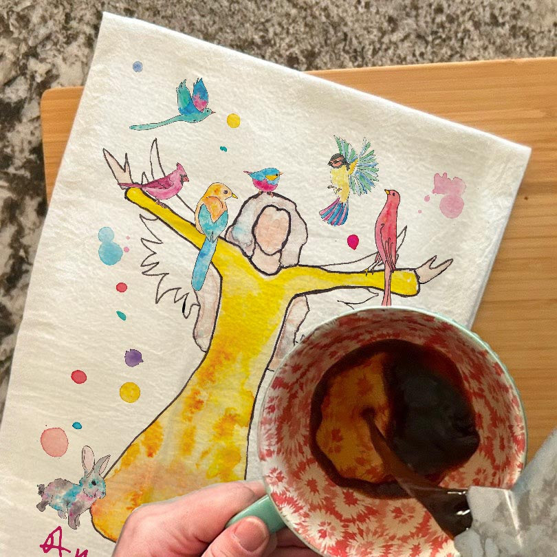 Angel of Joy dish towel, 27x27 flour sack cotton
