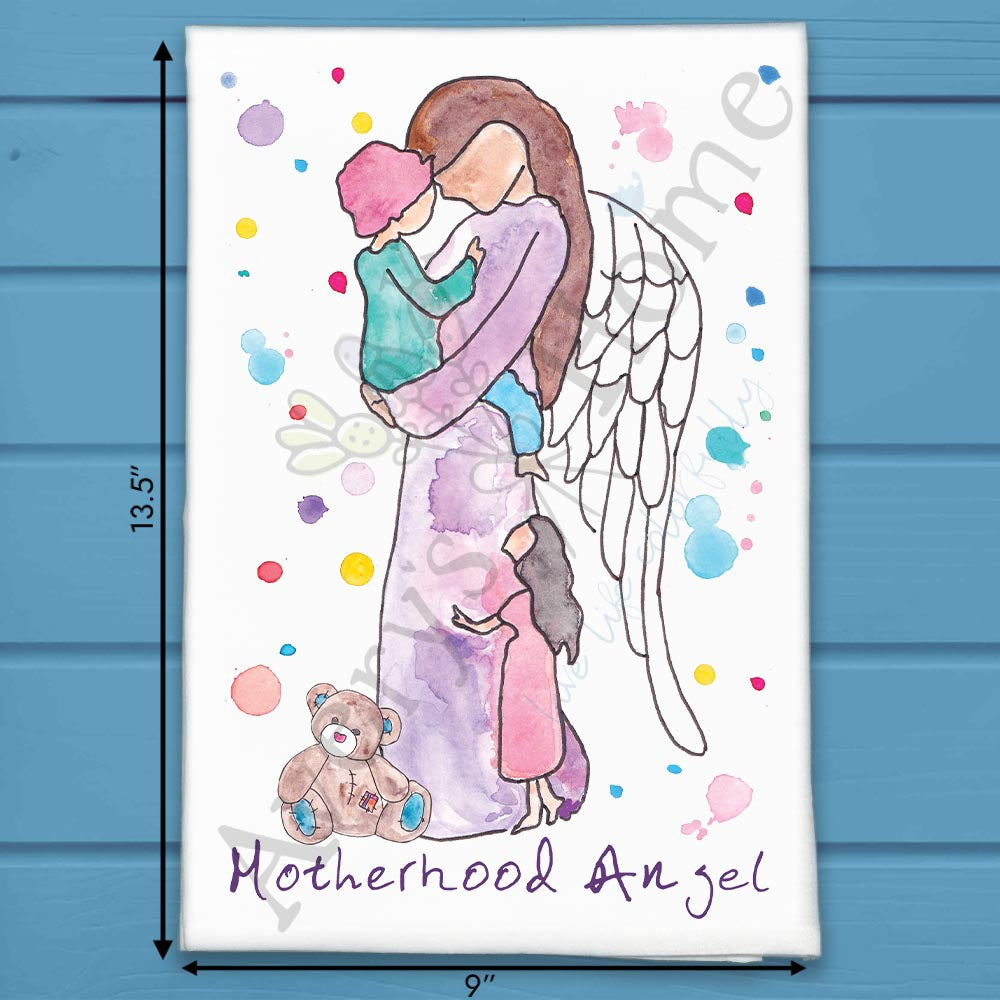 Angel of Motherhood flour sack dish towel, art by Avery Jackson