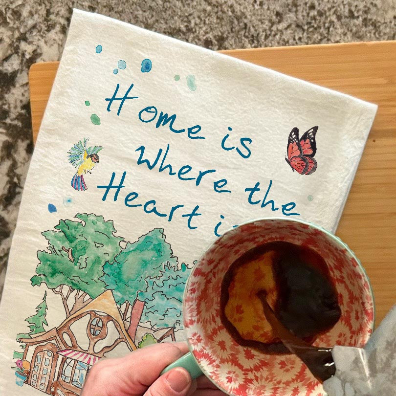 Home Is Where the Heart Is dish towel, 27x27 flour sack cotton
