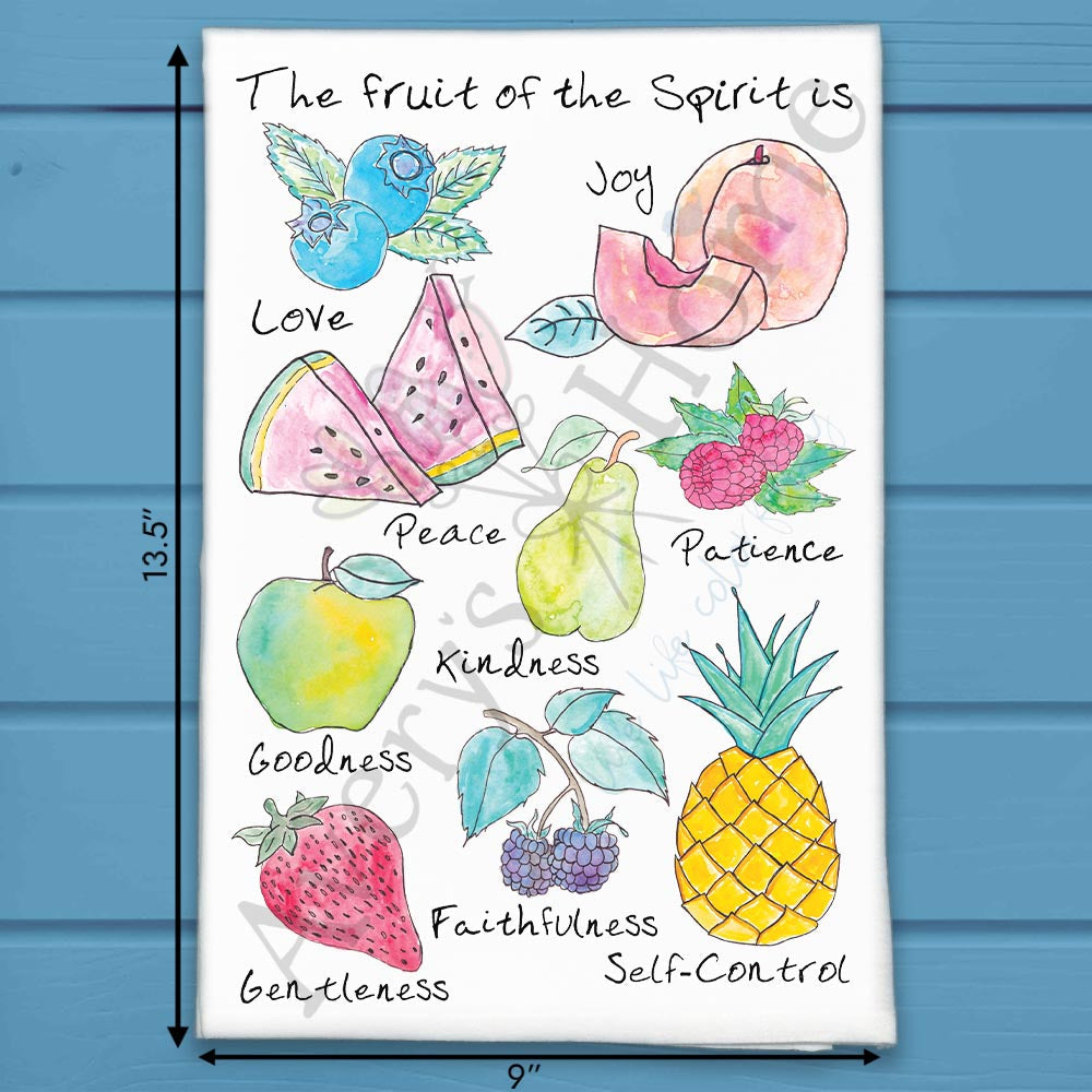 Fruit of the Spirit flour sack dish towel, art by Avery Jackson