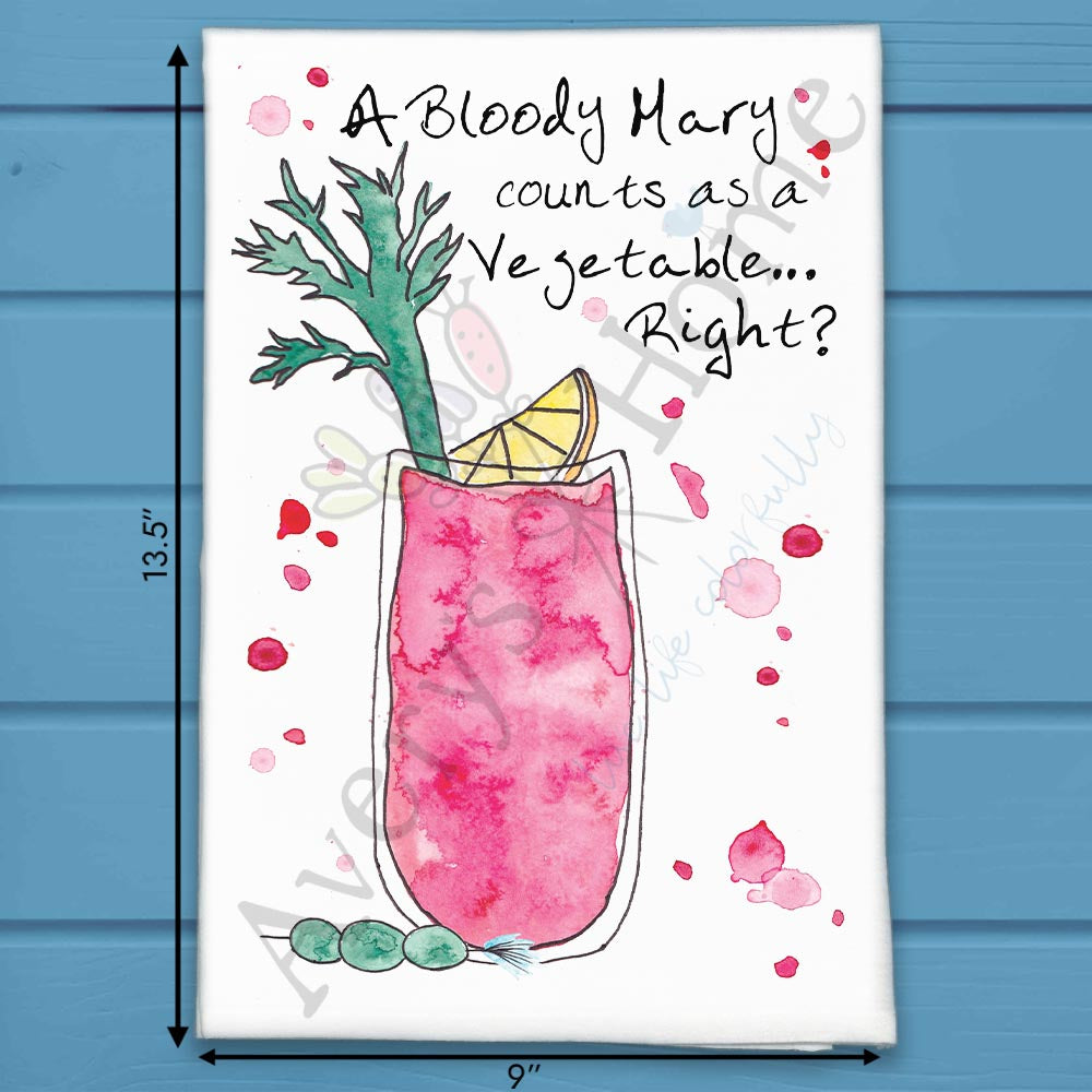 Bloody Mary flour sack dish towel, art by Avery Jackson