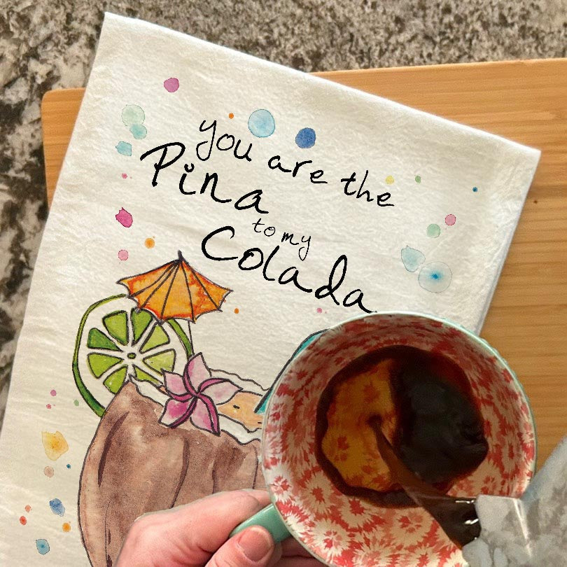Pina Colada dish towel, 27x27 flour sack cotton