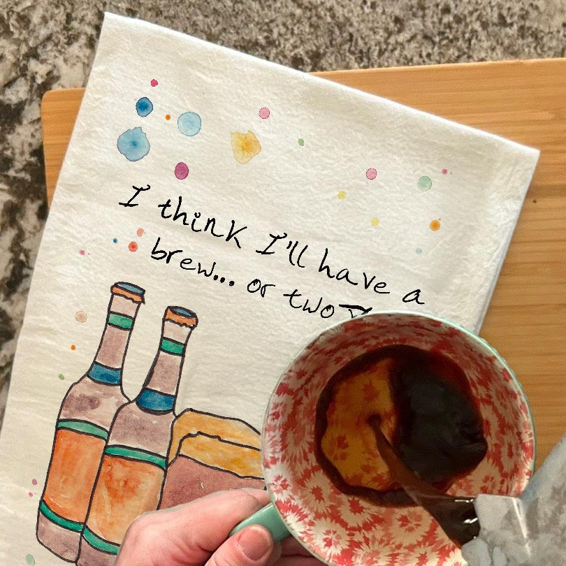 Beer Me dish towel, 27x27 flour sack cotton