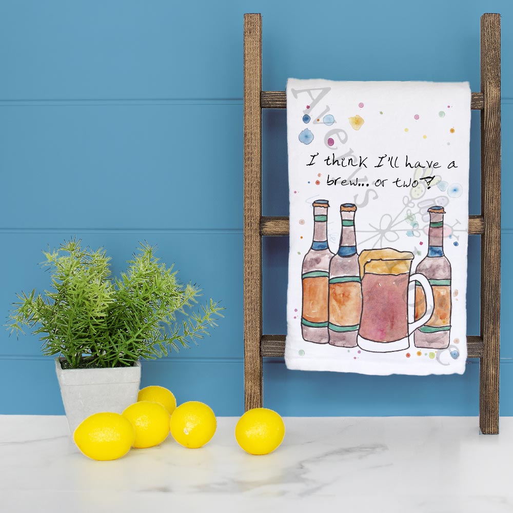 Beer Me dish towel folded, hemmed on all four sides