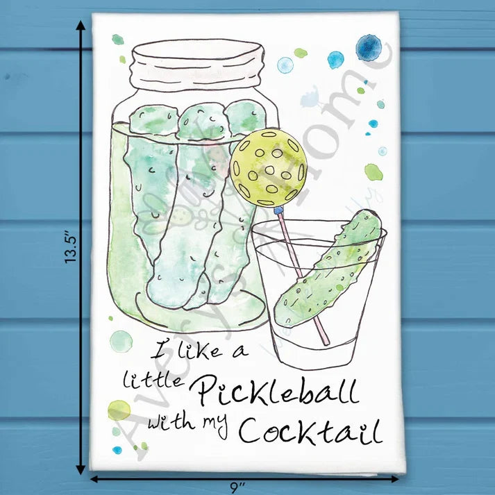 I Like a Little Pickleball flour sack dish towel, art by Avery Jackson