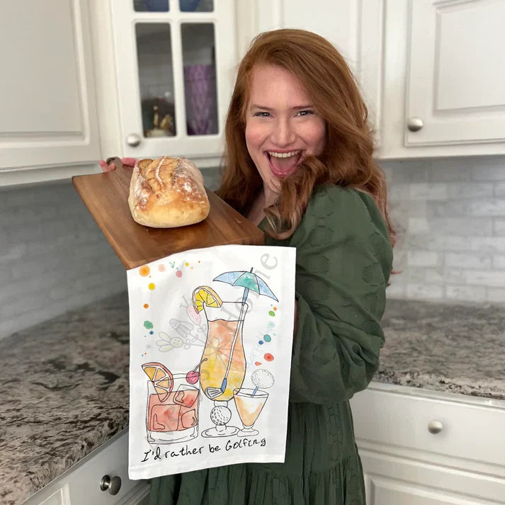 I'd Rather Be Golfing dish towel detail