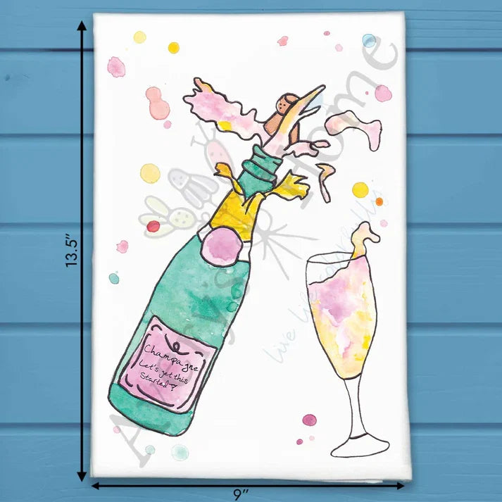 Champagne Party flour sack dish towel, art by Avery Jackson