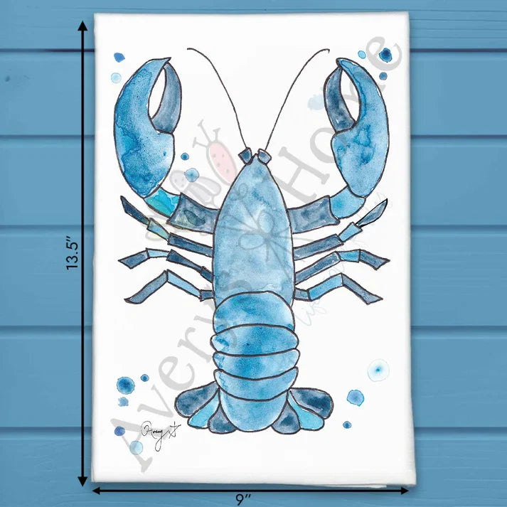 Navy Lobster flour sack dish towel, art by Avery Jackson