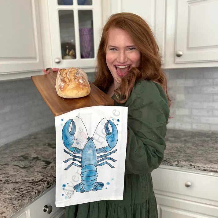 Navy Lobster dish towel design detail